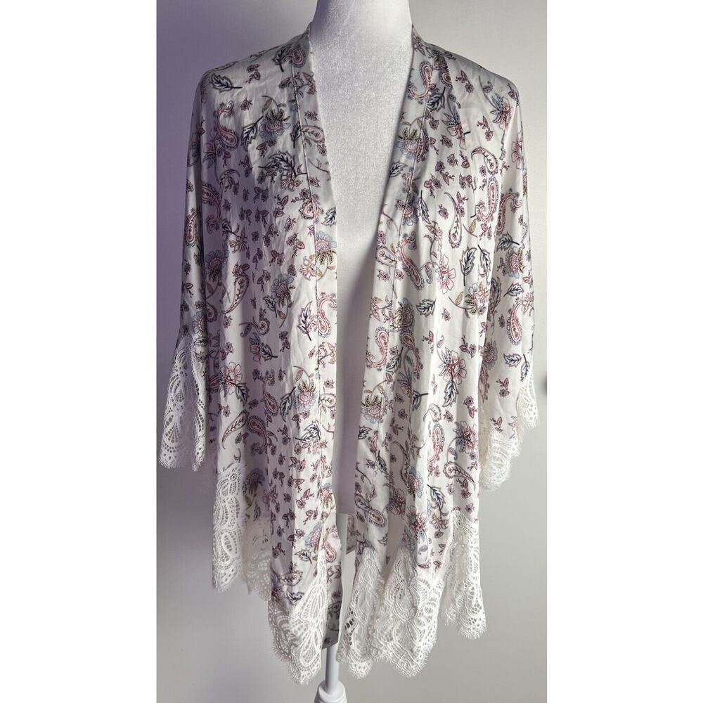 Victoria's Secret Robe Kimono Open Front Paisley Lace Trim XS/S Night Sleep
